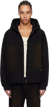 WOOYOUNGMI Black Hooded Zip-Up Denim Jacket
