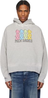 Palm Angels Gray Multicolor Bears Hoodie