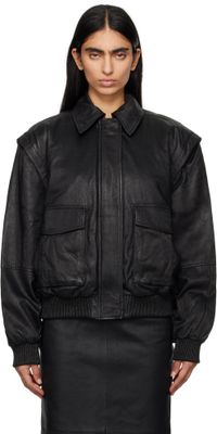 REMAIN Birger Christensen Black Leather Bomber Jacket