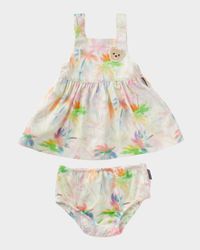 Girl's Multicolor Palm-Tree Printed Dress W/ Bloomers, Size 3M-3