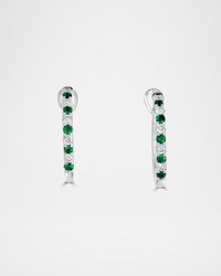 18k White Gold Diamond and Emerald Hoop Earrings