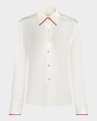 Tipped Slim Silk Long-Sleeve Blouse