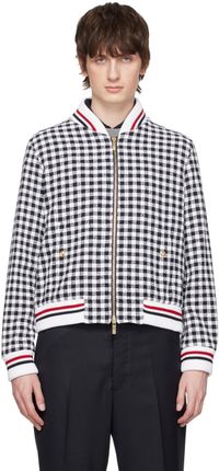 Thom Browne Navy & White Gingham Bomber Jacket