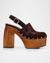 Alida Embroidered Suede Platform Clogs