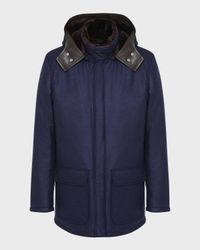 Men's Loro Piana Wool-Cashmere Parka with Lamb Shearling Collar and Detachable Hood
