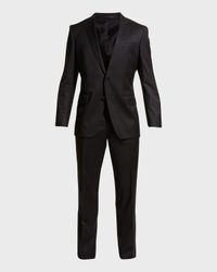 Men's Stretch-Wool Basic Two-Piece Slim Fit Suit, Black