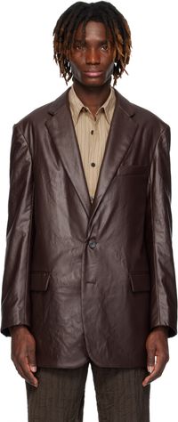 Dries Van Noten Burgundy Coated Blazer