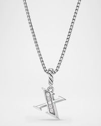 Pave Initial Pendant Necklace with Diamonds in Silver, 17mm