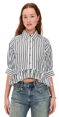 Free People Bailey Stripe Shirt Nautical Navy Combo S
