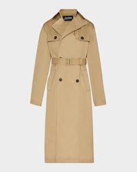 Hooded Scarf Double-Breasted Long Trench Coat