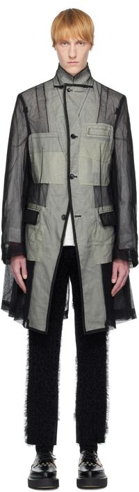 Comme des Garçons Homme Plus Black Nylon Tulle Long Blazer