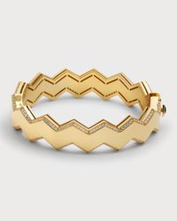 18K Yellow Gold Diamond Zigzag Bangle, 48x58mm
