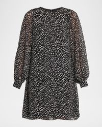 Long-Sleeve Silk Chiffon Mini Prairie Dress