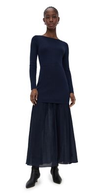 Line & Dot Gemma Mix-Media Dress Navy XS
