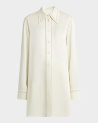 Lattice-Inset Button-Down Tunic Shirt