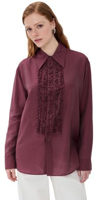 Tibi Silk Voile Easy Tuxedo Shirt Light Mulberry L