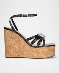 Double Heart Patent Wedge Sandals