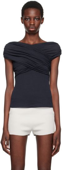 AMI Paris Navy Draped Blouse