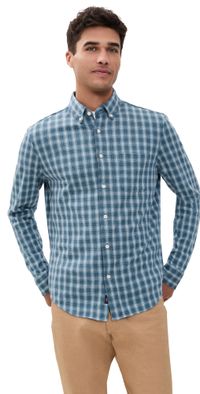 Faherty Coastline Knit Shirt Azure Night Plaid S
