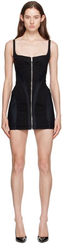 Mugler Black Corseted Denim Minidress