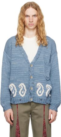 Kartik Research Cardigan bleu à motif cachemire