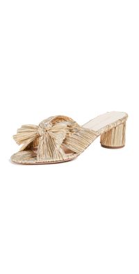 Loeffler Randall Emilia Pleated Bow Sandals Gold 5.5