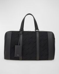 Men's Jacquard and Leather Duffel Bag