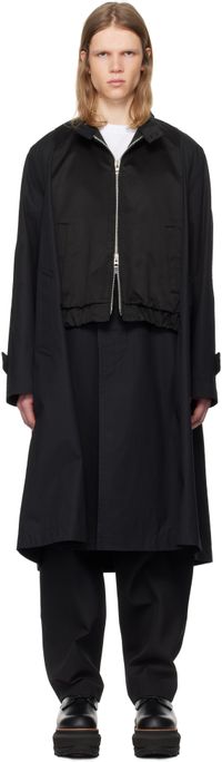 sacai Black Cotton Chino x Gabardine Coat