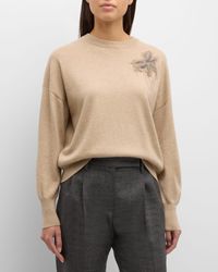 Cashmere Sweater with Floral Crest Detail