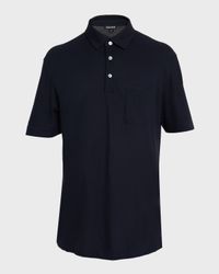 Men's Cotton Polo Shirt with Leather-Trim Pocket