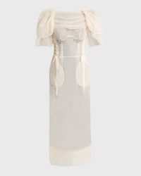 Crystal Petal-Sleeve Laced Corset Midi Dress