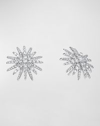 Starburst 18k White Gold Diamond Pave Stud Earrings