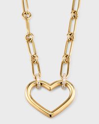 18K Gold Open Heart on Paperclip Necklace