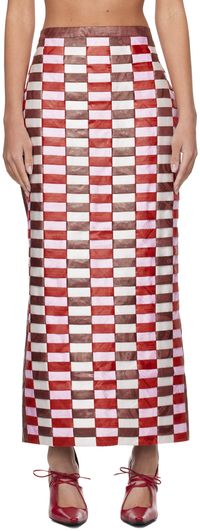 SUPER YAYA Red & Pink Basket-Woven Maxi Skirt