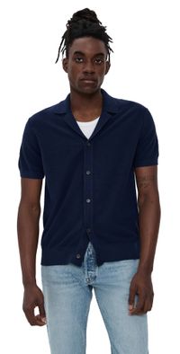 Club Monaco Boucle Camp Collar Sweater Navy XL