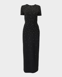 Embellished Short-Sleeve Bow-Back Gown