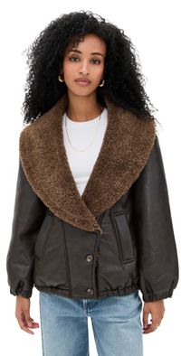 BLANKNYC Icon Status Faux Leather Puffer Dark Brown/Cream Combo L