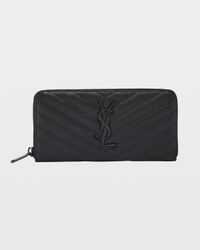 YSL Monogram Large Zip Wallet in Grained Leather