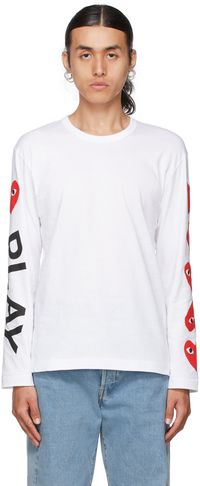 COMME des GARÇONS PLAY White Multi Hearts Big Logo Long Sleeve T-Shirt