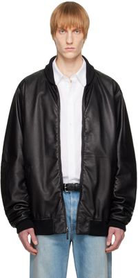 The Row Black Shawn Leather Bomber Jacket