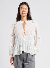 Iro - Blouse col tunisien à broderie ajourées - Taille 36 - Blanc