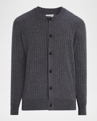 Men's Ribbed Wool Cardigan with Leather Buttons