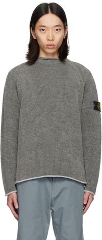 Stone Island Gray Mock Neck Sweater