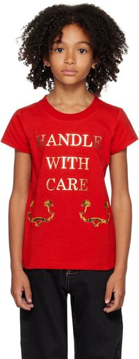 Moschino Kids Red 'Handle With Care' T-Shirt