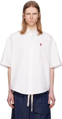 AMI Paris White Cotton Boxy Fit Short Sleeves Shirt