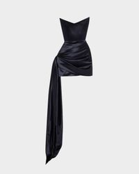 Strapless Corset Satin Mini Dress with Draped Panel