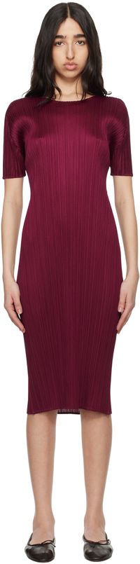 PLEATS PLEASE ISSEY MIYAKE Burgundy Monthly Colors March Midi Dress
