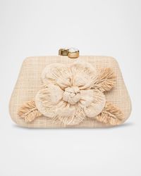 Rosie Flower Applique Raffia Clutch Bag