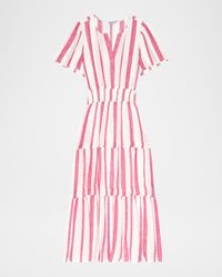 Cannes Stripe Short-Sleeve Midi Dress
