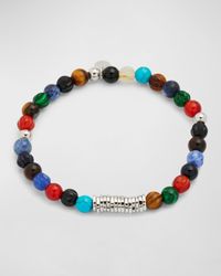 Men's ​Sterling Silver Discs Multicolor Stones Bracelet